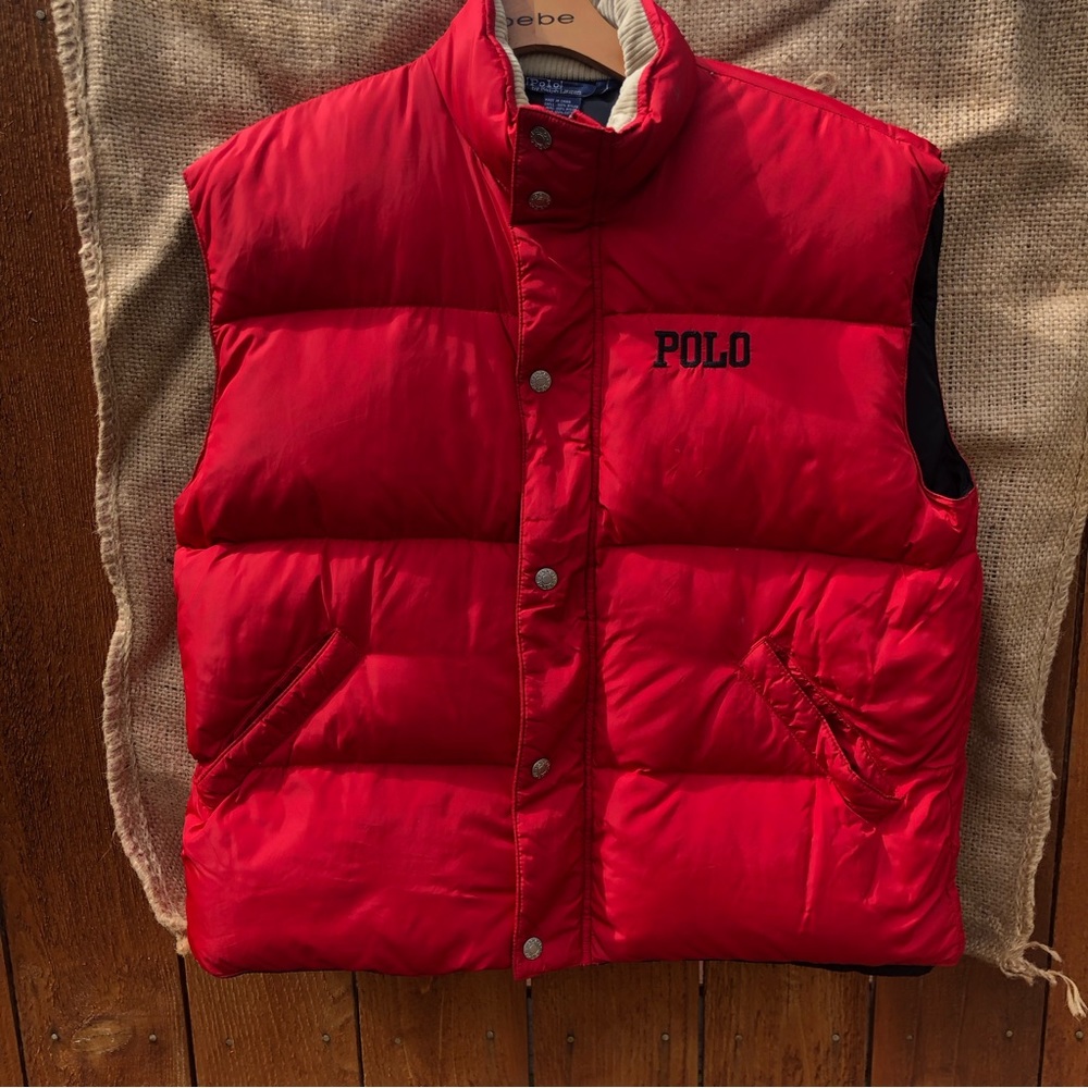 Vintage Polo Ralph Lauren Red Puffer Button Down Vest (Kids L)